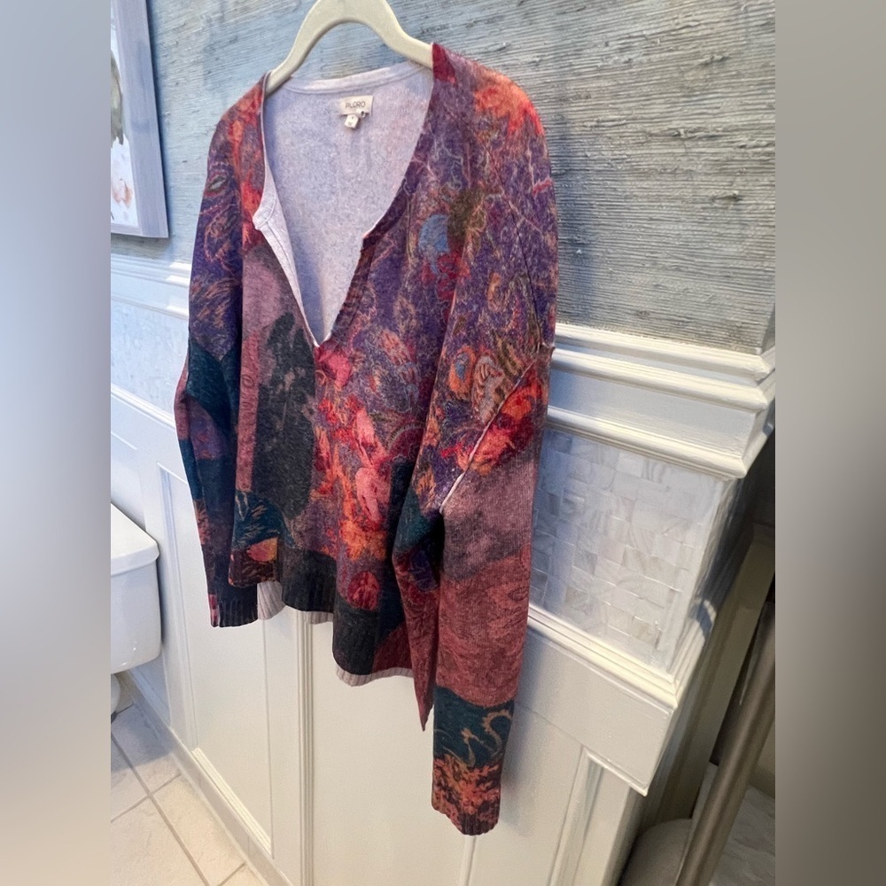 Small Anthropologie pilcro v neck cashmere hi low sweater multi color pattern - Picture 9 of 14